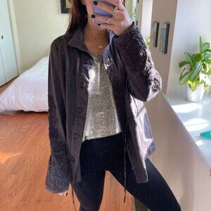 Love Sam Embroidered Collared Jacket Grey Small